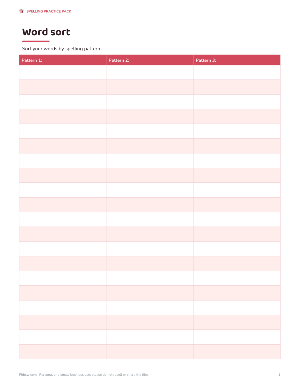 Preview of Printable Word Sort Sheet
